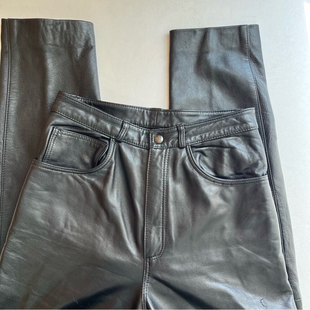 Vintage 90s Y2K High Rise Black Leather Pants Straight Leg